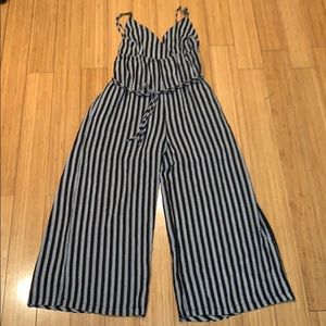Stripe cropped jumpsuit.